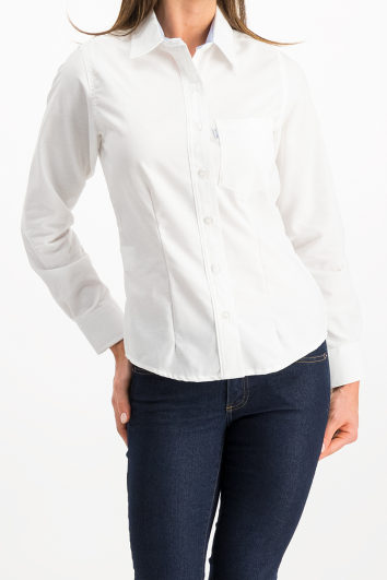 BLUSA CASUAL ML POLY OXFORD-BLANCO PC CELESTE-0M