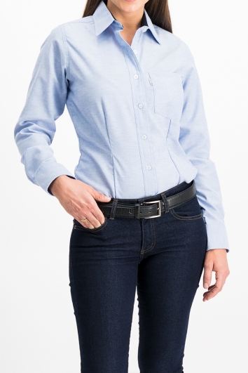 BLUSA CASUAL ML POLY OXFORD-AZUL CELESTE PC MARINO-2L