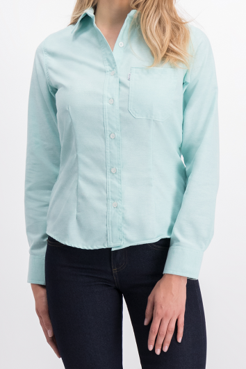 BLUSA CASUAL ML OXFORD USA IMPORTACION 60A/40P-VERDE AQUA-2L