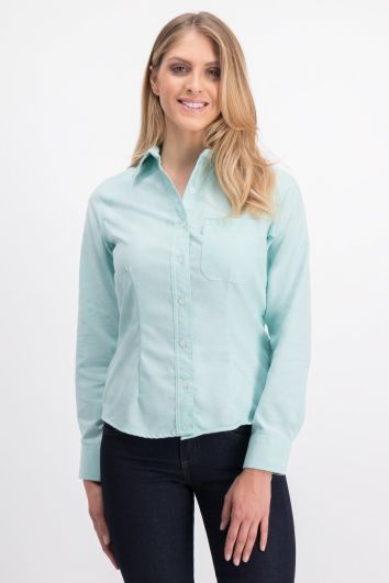 BLUSA CASUAL ML POLY OXFORD-VERDE AQUA-3L