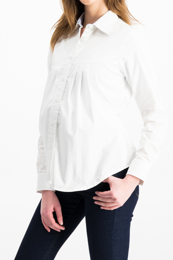 BLUSA DE MATERNIDAD ML GAB LIGERA BR 100% ALG BLANCO PC RAYAS CELESTE 0L