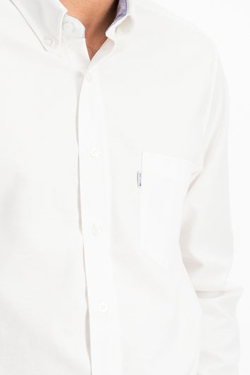 CAMISA CASUAL ML POLY OXFORD-BLANCO PC CELESTE-36