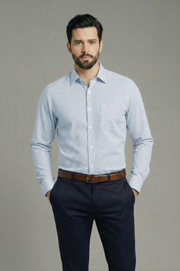 CAMISA ML BAMBÚ STRETCH-BLANCO CUADRO AZUL REY-0L