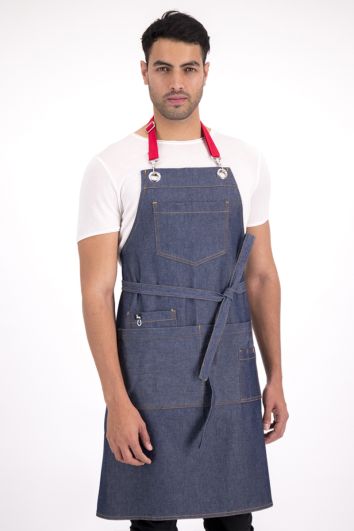 MANDIL MESERO CHICAGO-AZUL MEZCLILLA PRELAVADA ROJO-UN