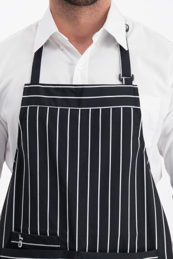 MANDIL TIPO MESERO C/BOLSAS DE PARCHE-NEGRO - RAYA BLANCA-UN