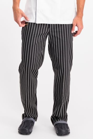 PANT CASUAL PARA CHEF NEGRO-RAYA BLANCA-XS