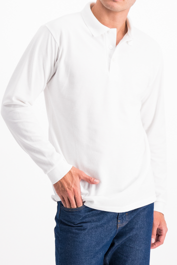 Camisa polo manga larga blanca discount