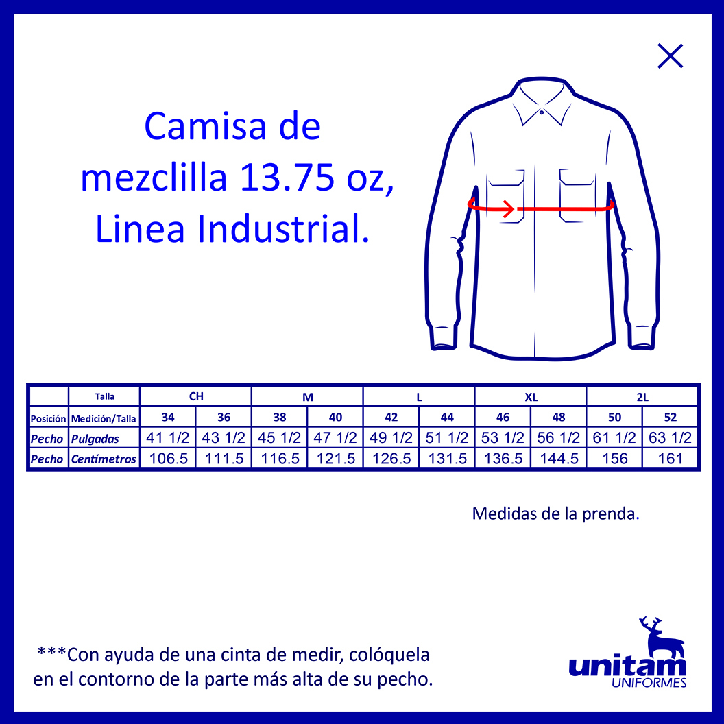 CAMISA DE MEZCLILLA INDUSTRIAL 13.75 OZ.