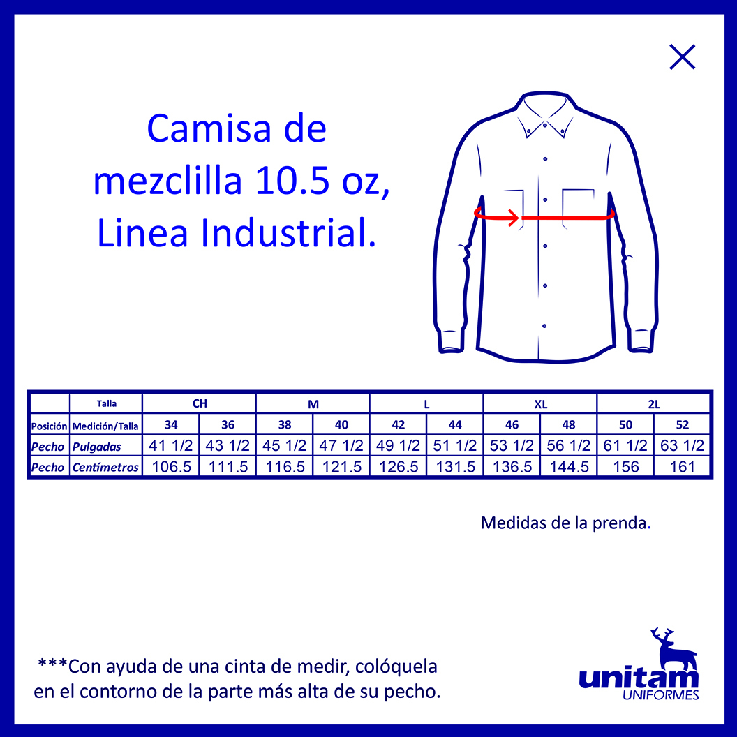 CAMISA MEZCLILLA 10.5 OZ, 2 BOLSAS